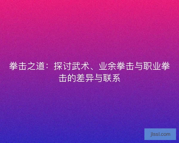 拳击之道：探讨武术、业余拳击与职业拳击的差异与联系